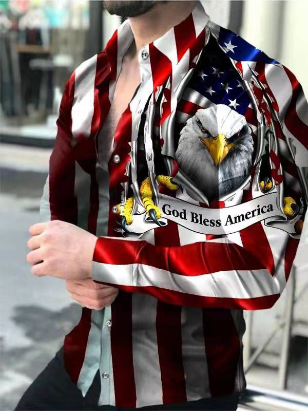 Ropa de los hombres europeos y americanos del comercio exterior 2023 primavera nuevos hombres 3D impreso casual solapa manga larga más tamaño camisa de los hombres