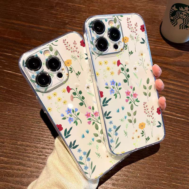 Flores pintadas de arte para iphone15promax funda para teléfono móvil Apple 16/14pro Japón y Corea del Sur 13/12/11