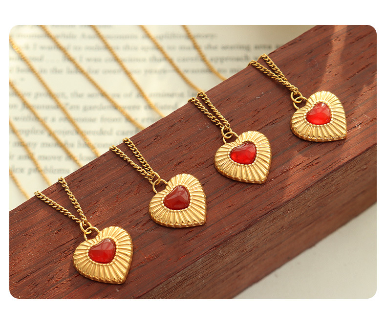 Vintage Style Heart Shape Titanium Steel Inlay Agate Earrings Necklace