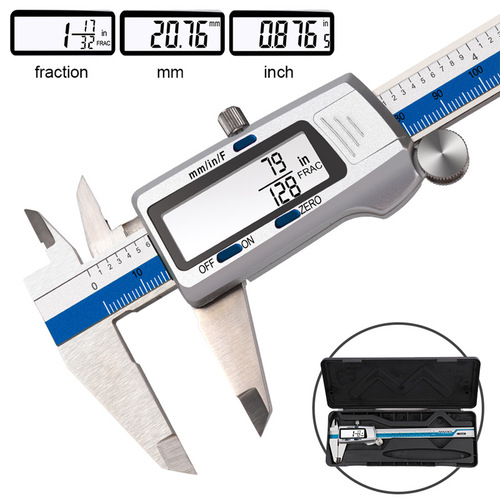 Cross-border ET52 blue stainless steel vernier caliper with fractional band digital display best-selling cross-border
