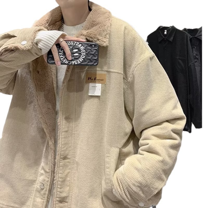 Abrigo de algodón de pana retro estilo de Hong Kong para hombres y mujeres invierno estilo coreano chic estilo de Hong Kong ropa de algodón gruesa informal de moda