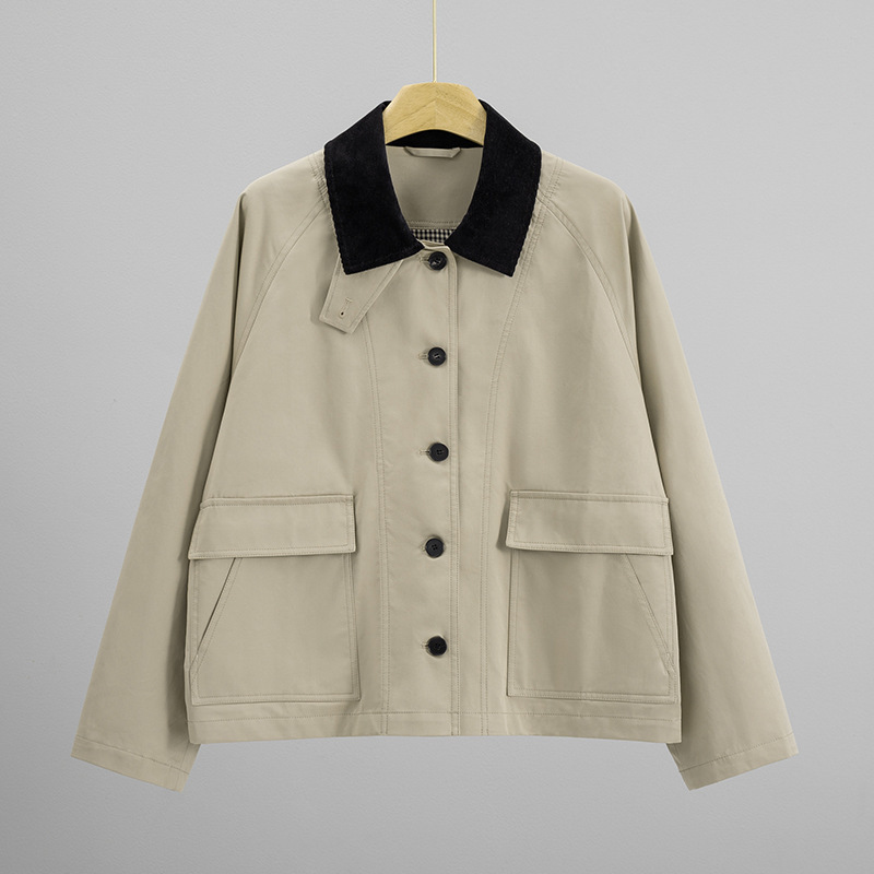 Xiaohe Hunting Short Windbreaker Custom Woven and Dyed Pima Cotton Spliced Corduroy Oversized Casual Jacket Women's Coat