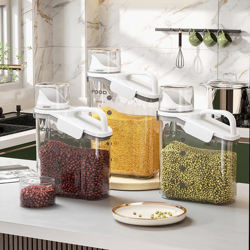 Moisture-proof and insect-proof coarse cereals tank sealed tank scale rice bucket household kitchen transparent storage tank grain storage tank