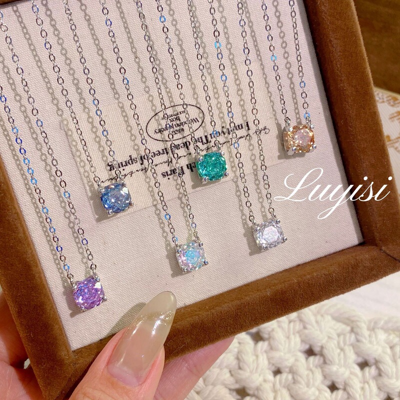 Cross-border Octagonal Millennium Rose Chepalaiba Necklace Women's High Carbon Diamond Colorful Diamond Tan San Blue Clavicle Chain