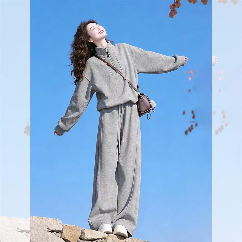 2026 Early Spring Korean-Style Outfit Set, Slimming and Age-Reducing, Super Sporty Casual Sweatshirt and Wide-Leg Pants Two-Piece Set for Women 2026 Early Spring Korean-Style Outfit Set, Slimming and Age-Reducing, Super Sporty Casual Sweatshirt and Wide-Leg Pants Two-Piece Set for Women