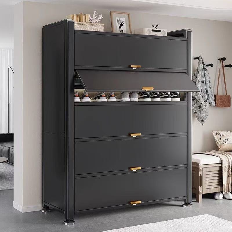 Steel Shoe Cabinet, Multi-Layer Entrance Shoe Rack, Dust-Proof Flip-Door Large-Capacity Storage Cabinet, Simple Household Storage Cabinet