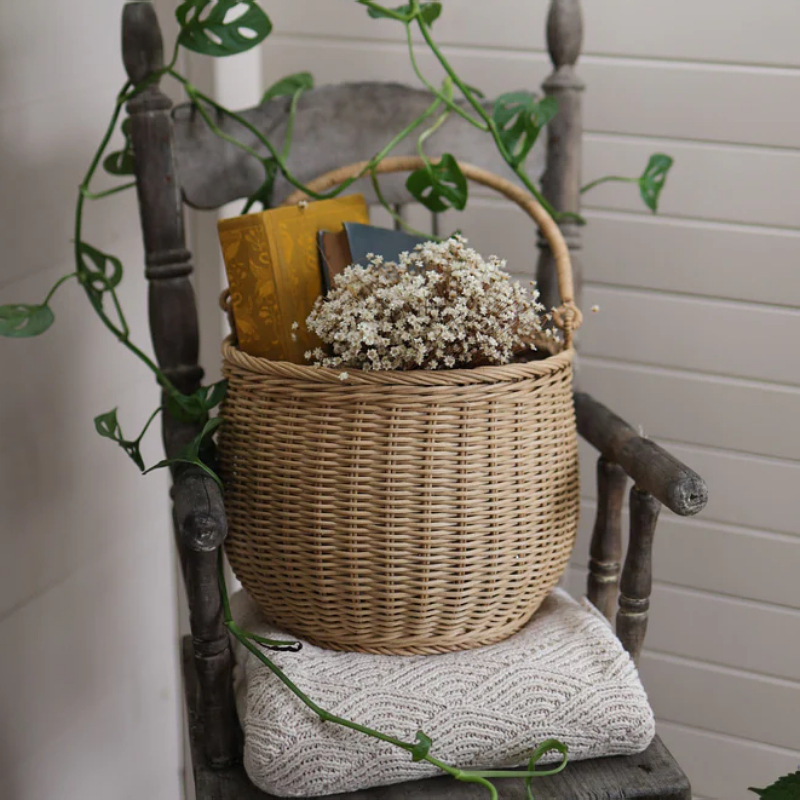 Gran por mayor almacenamiento portátil imitación de caña tejida cesta de picnic al aire libre cestas de frutas flores cestas de mano cestas de flores para niños