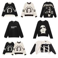 24SS ヘビーウェイト エンファント メランコリック リッチ セカンド ショルダー アバター スローガン ジャカード レトロ ラウンドネック セーター プルオーバー