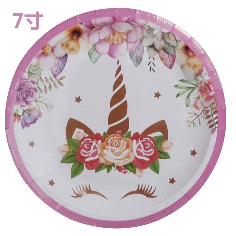 Flor unicornio Rosa plato de papel cuchillo tenedor cuchara cumpleaños mantel los niños decoración del partido suministros