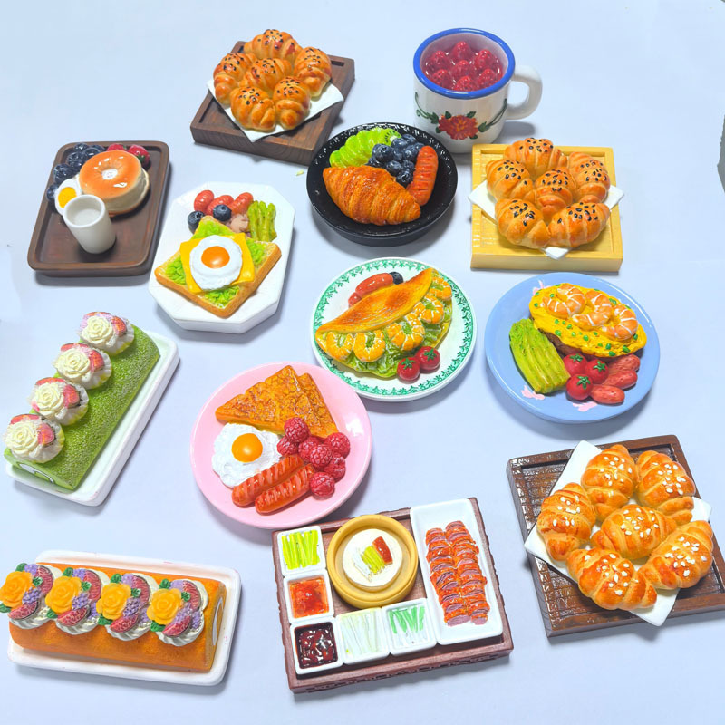 树脂冰箱贴 仿真美食烤鸭创意diy早餐面包水果拼盘食玩磁力贴批发