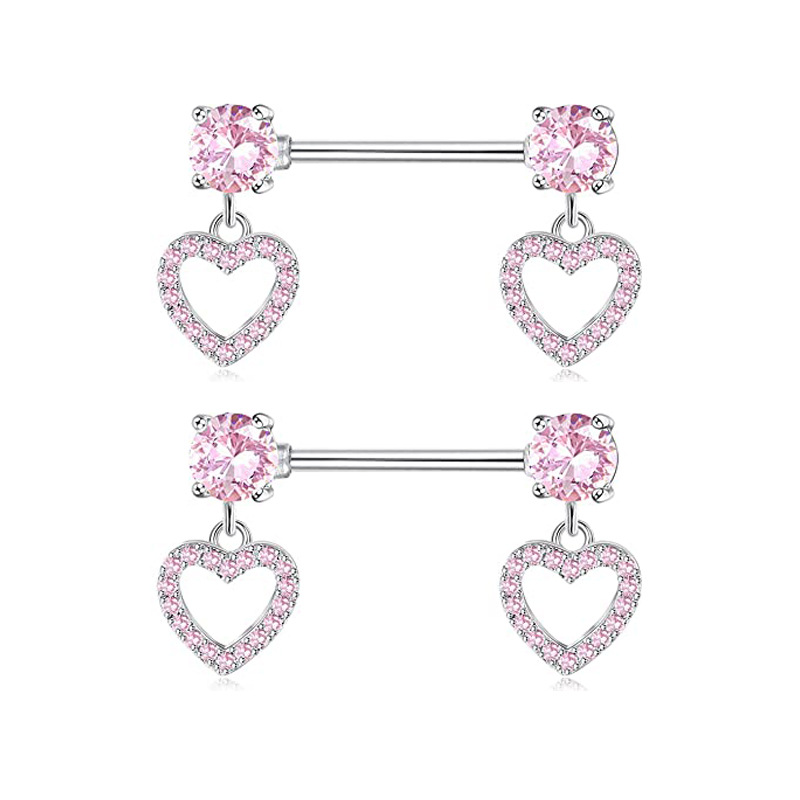 Stainless Steel Butterfly Breast Ring Pink Love Heart Nipple Barbell Peach Heart Piercing Jewelry Wholesale detail image 8