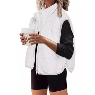 Amazon European and American Women's 2024 Winter Short Casual Loose Cotton-padded Jacket Vest with Vertical Collar Warm Cotton-padded Jacket for Women
