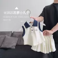 Летний комплект для девочки 0-3 лет 2025: модный жилет в стиле преппи, поло, жилет и брюки, двухсоставной набор