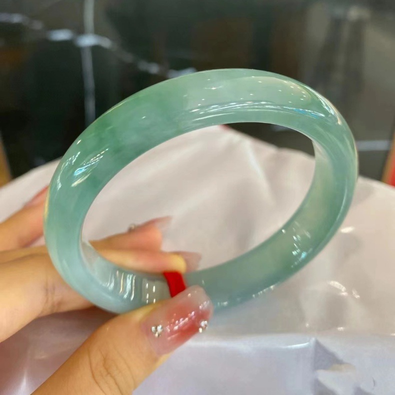 Vòng tay ngọc bích Miến Điện cao băng chính hãng A hàng băng nổi hoa mới chi tiết 4