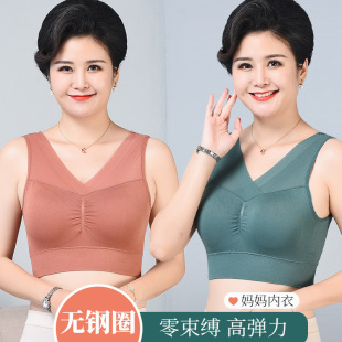Mom's Underwear Women's Thin Summer Bra Beautiful Back Bra Vest Type No Steel Ring Large Size Gathering for Middle-aged Elderly
