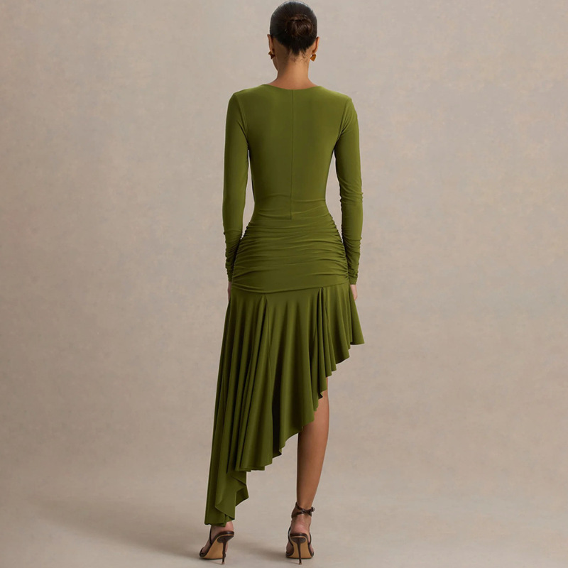 2026 primavera nueva moda delgada sexy pliegue irregular vestido de cadera comercio exterior al por mayor