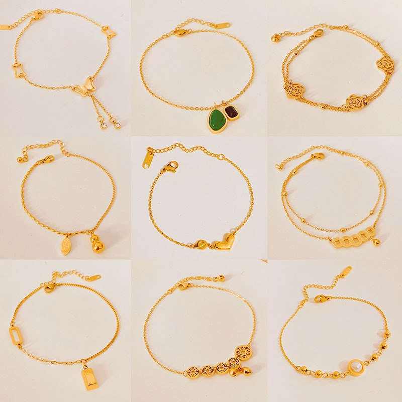Wholesale Jewelry Casual Lady Simple Style Heart Shape Titanium Steel Gem Inlay Anklet display picture 1