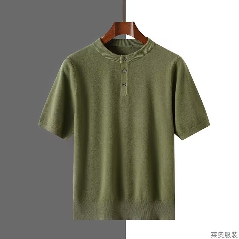 Spring and Summer New Style Henry Collar Knitted Short-Sleeved T-Shirt Men's Pullover Bottoming Shirt Pure Color Simple Large Size Half-Sleeved Top