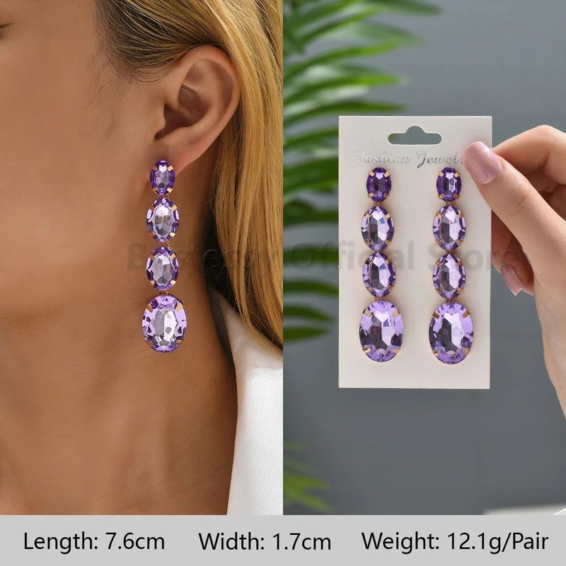 パープル シリーズ ラインストーン イヤリング 女性用 タッセル 花びら Fea|undefined