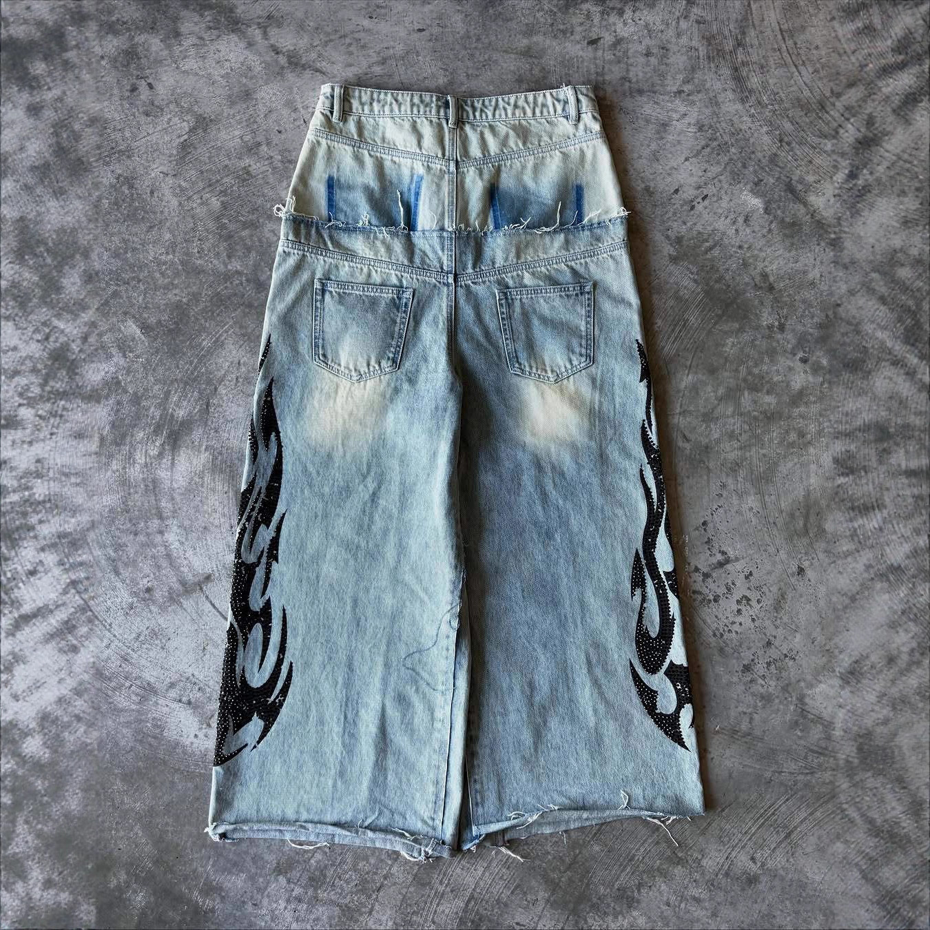 Europa y América transfronterizos y2k estilo de estilo de estilo de alta calle impresa jeans personalidad callejera casual pantalones de piernas anchas