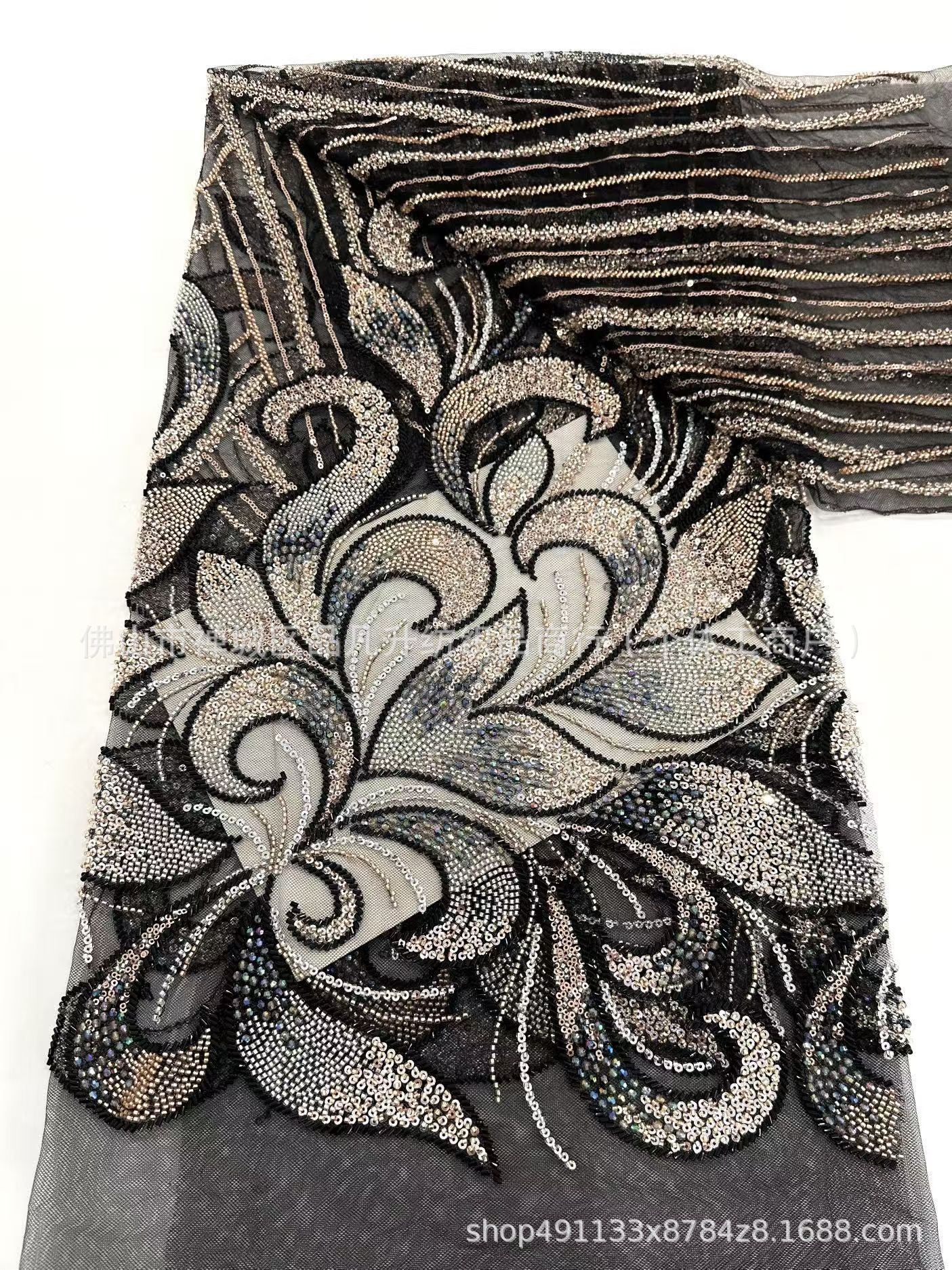 Tejido bordado tridimensional, cuentas bordadas, tejido bordado, tejido bordado, vestido de boda europeo y americano, cena de moda, tela de vestido