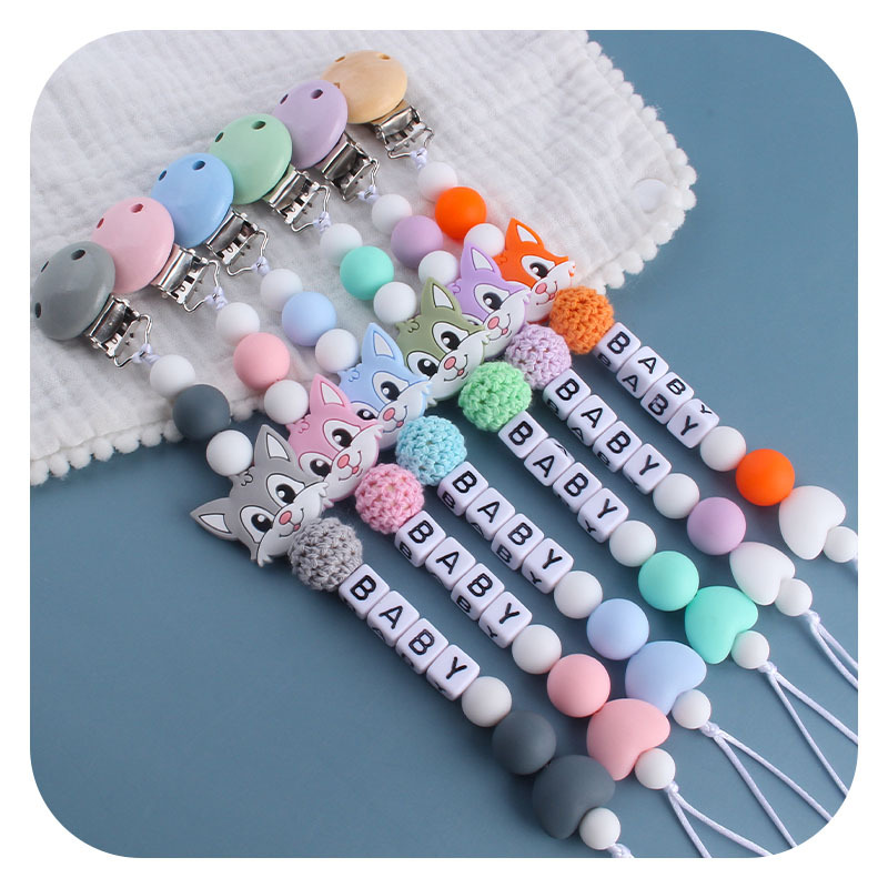Hemu chupete clip Fox gato juguete mordedor bebé nombre silicona amor chupete cadena suministros infantiles