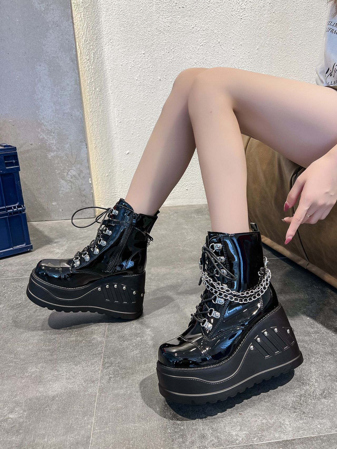 Women's shoes round head side zipper strip thick bottom round head wedge heel ladies Martin boots _voghion.com