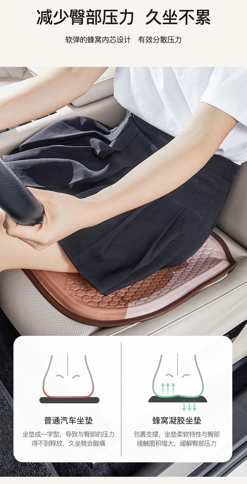 Car Seat Cushion, Summer Cool and Breathable, High-End Cooling Pad, Single-Piece Cushion for the Car, Universal for All Seasons, Honeycomb Gel Seat Cushion