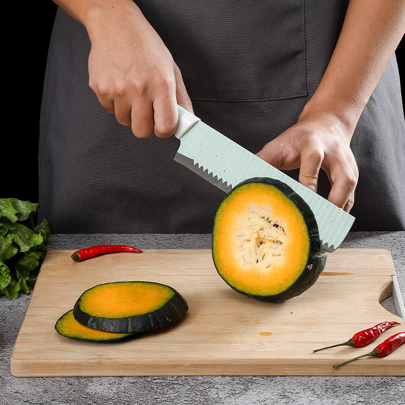 Cuchillo de acero inoxidable de paja de trigo juego de seis piezas de cuchillo antiadherente en aerosol recubierto con cuchillo y tijeras para el hogar juego de cuchillos de regalo