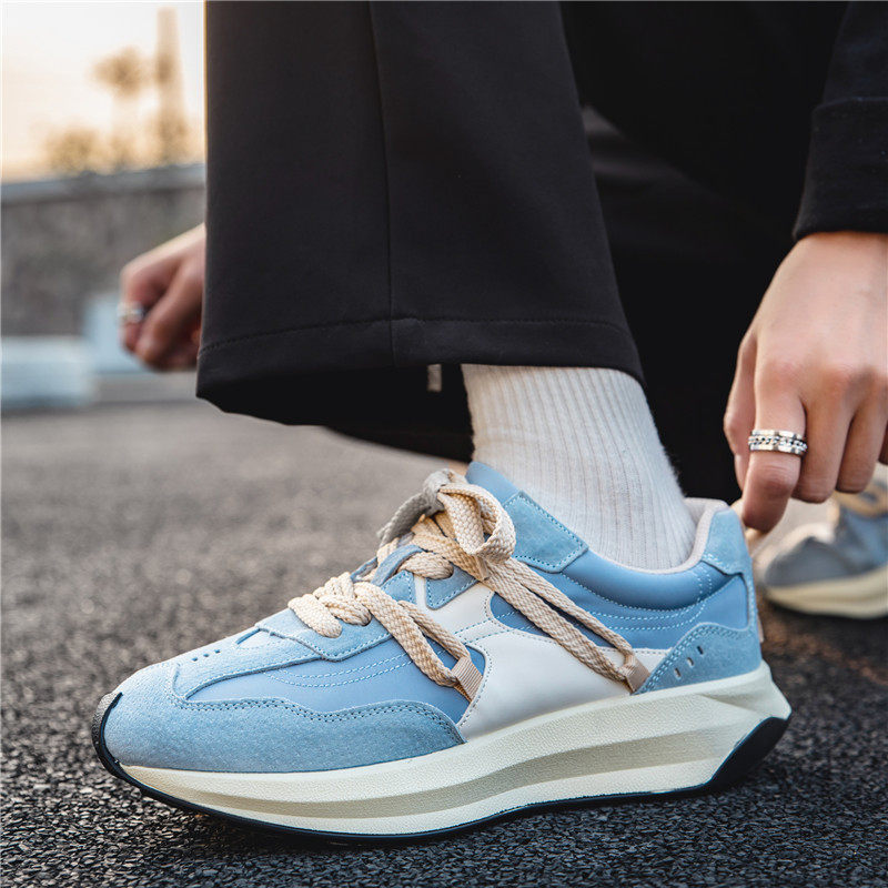 Giày sneaker nam phối màu , nhẹ thoáng khí, đế bệt — màu xanh, màu xám