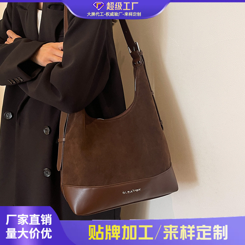大容量バッグ女性秋冬百合2023新型レトロシングル肩斜め掛けバケツバッグ女性通勤バッグ|undefined