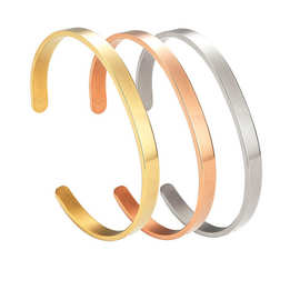 欧美热销开口手镯光面可刻字不锈钢时尚个性饰品手环厂家现货批发