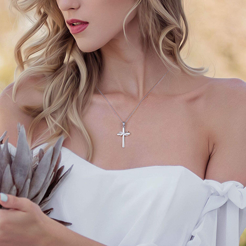 925 Sterling Silver Material Cross, Infinity Pattern All Seasons Season 925 Sterling Silver Cable Chain Plating Cross Infinity Pendant Necklace