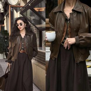 [Kui Qing 170] Maillard Style UB Full Protein Leather American Retro Motorcycle Style Short Jacket Coat