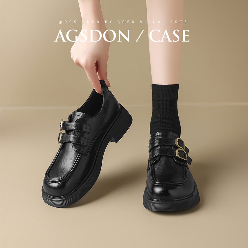 Augusto Lion Denlefour zapatos mujeres 2025 otoño nuevo tacon negro pequeño zapatos de cuero estilo inglés primavera otoño zapatos de viaje único