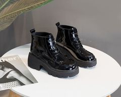 粗跟厚底增高百搭休閒時尚網紅潮靴真皮女短靴英倫風女馬丁靴