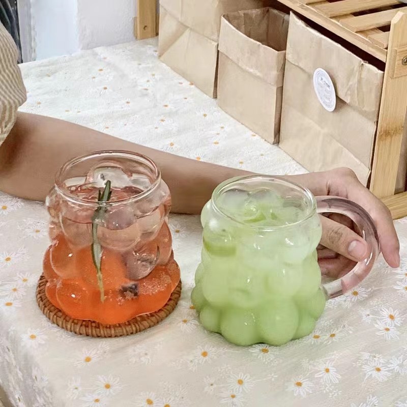 Nuevo vidrio de borosilicato taza de uva con mango nicho jugo bebida taza verano hogar leche desayuno taza