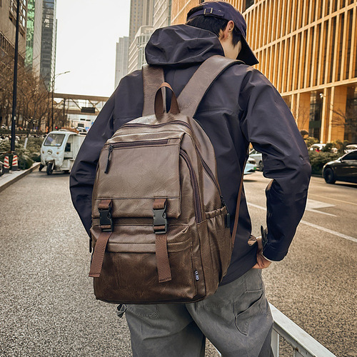2025 New PU Soft Leather Dual Shoulder Bag, Fashionable and Practical Leisure Outdoor Travel Backpack, Large Capacity Student Dual Shoulder Bag