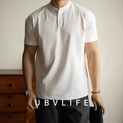 アメリカンカジュアルヘンリー襟通気性白色薄い半袖tシャツ男性2025新型春季スポーツシャツ