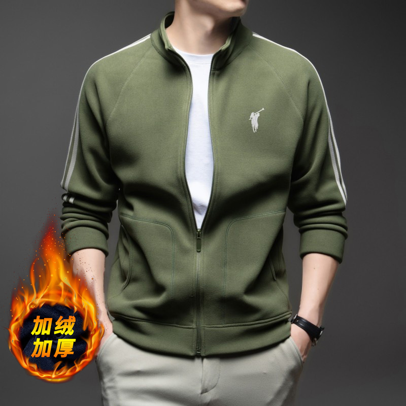 Paul Men's Fleece Sweatshirt Men's Cardigan Zipper Fleece-Lined Thickeneded Casual Stand-Up Collar Outdoor Sports Warm Men's Jacket