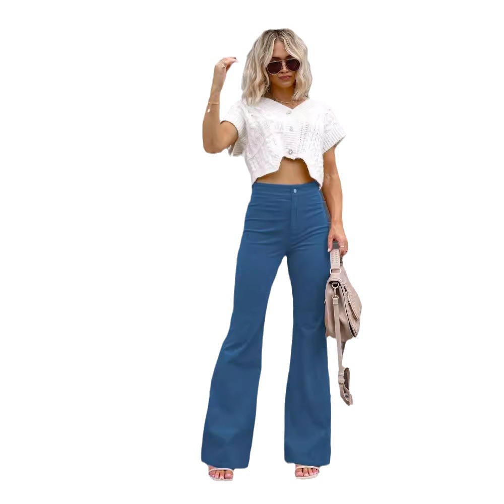 2024 Spring New Solid Color Corduroy Style Women's Micro Pull High Waist Casual Pants_voghion.com