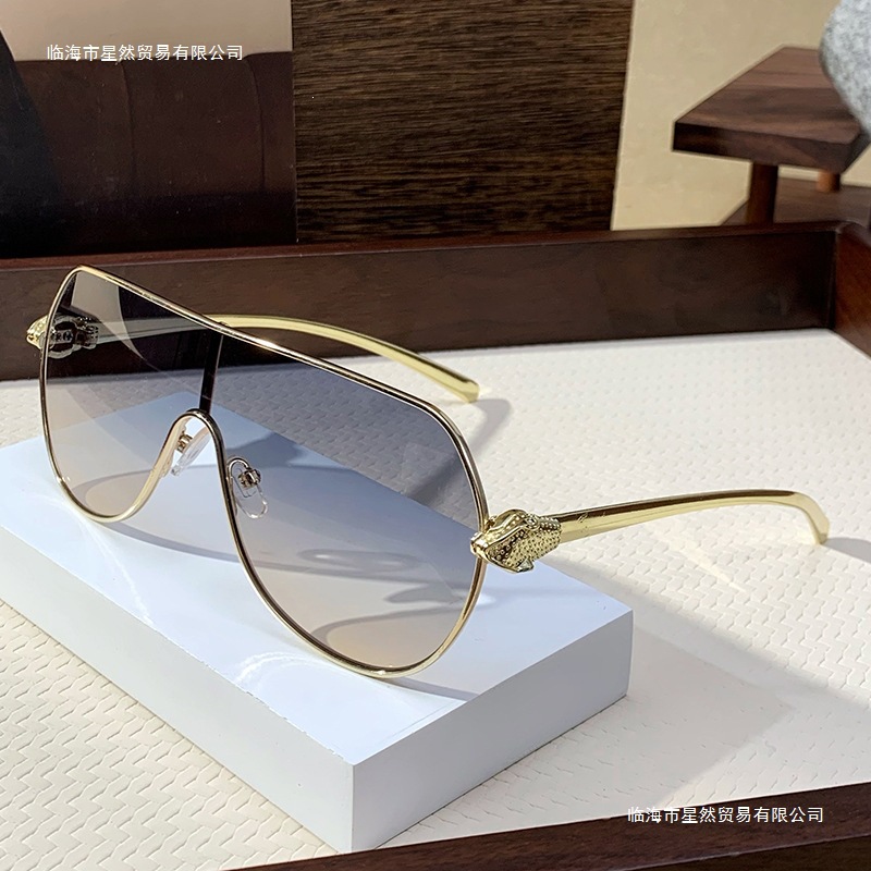 Icanon One-Piece Sunglasses, European and American Style Large Frame Integrated Driving Sunglasses, Men's Sun Protection Sunglasses, Women's Metal Retro Sunglasses