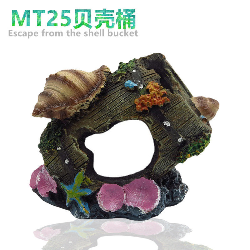 Accesorios de acuario decoración del tanque de peces paisaje caja de orugas del tanque de peces Casa Refugio artesanía de resina antigua Concha Cubo de vino