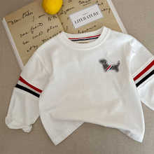 儿童棉质T恤2024秋款时尚潮牌长袖T恤衫宝宝小狗贴标圆领打底衫潮