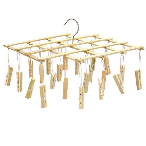 Bamboo trouser rack with 4 clips, multi-purpose clothes drying rack, wholesale folding sock clips, underwear clips, two yuan store department store