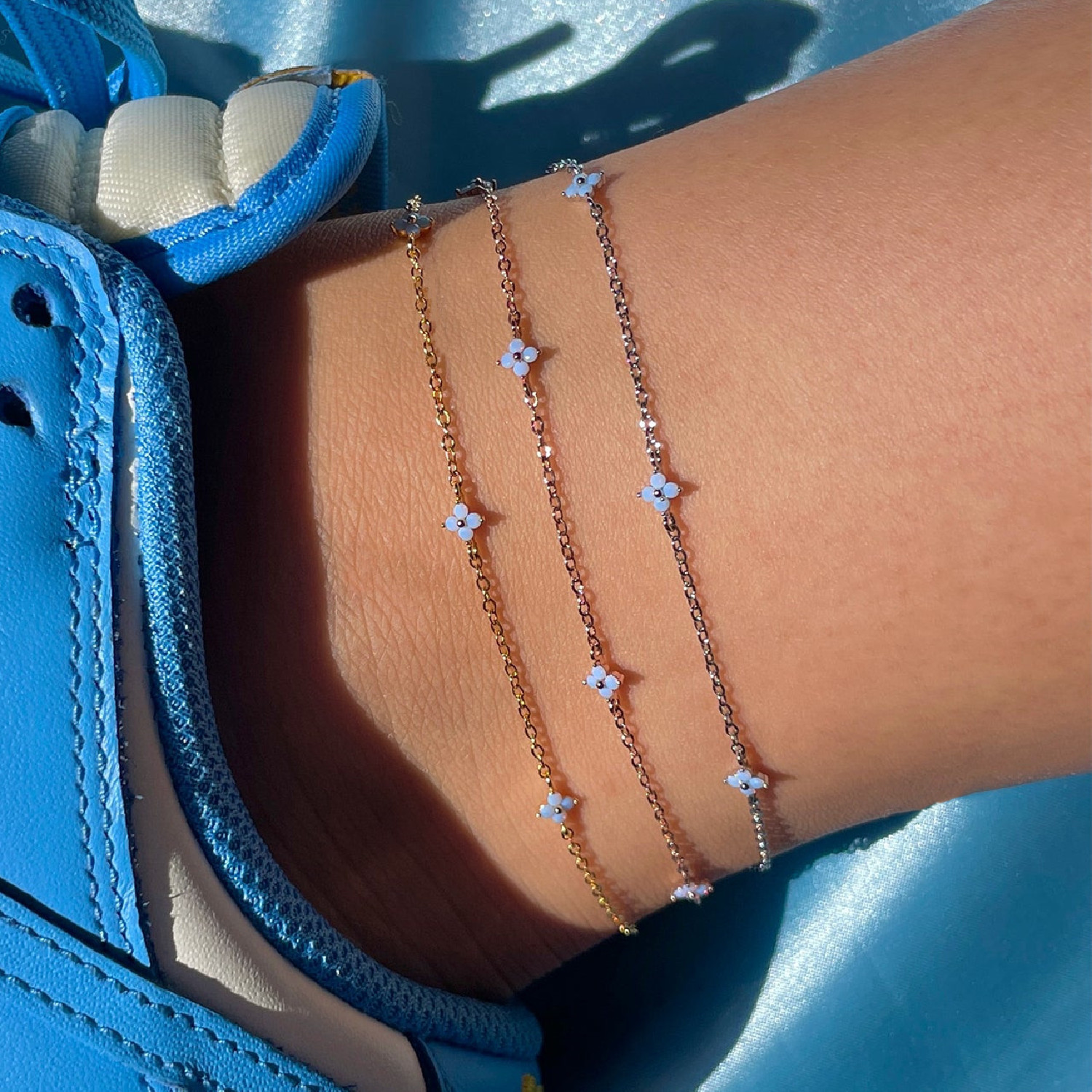 Blue Flower copper Anklet Summer Beach foot Ornament