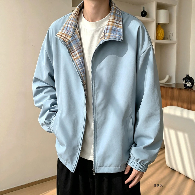 Men's plaid jacket, autumn double-sided wear, loose fit, new casual slim-fit flight jacket for men Men's plaid jacket, autumn double-sided wear, loose fit, new casual slim-fit flight jacket for men