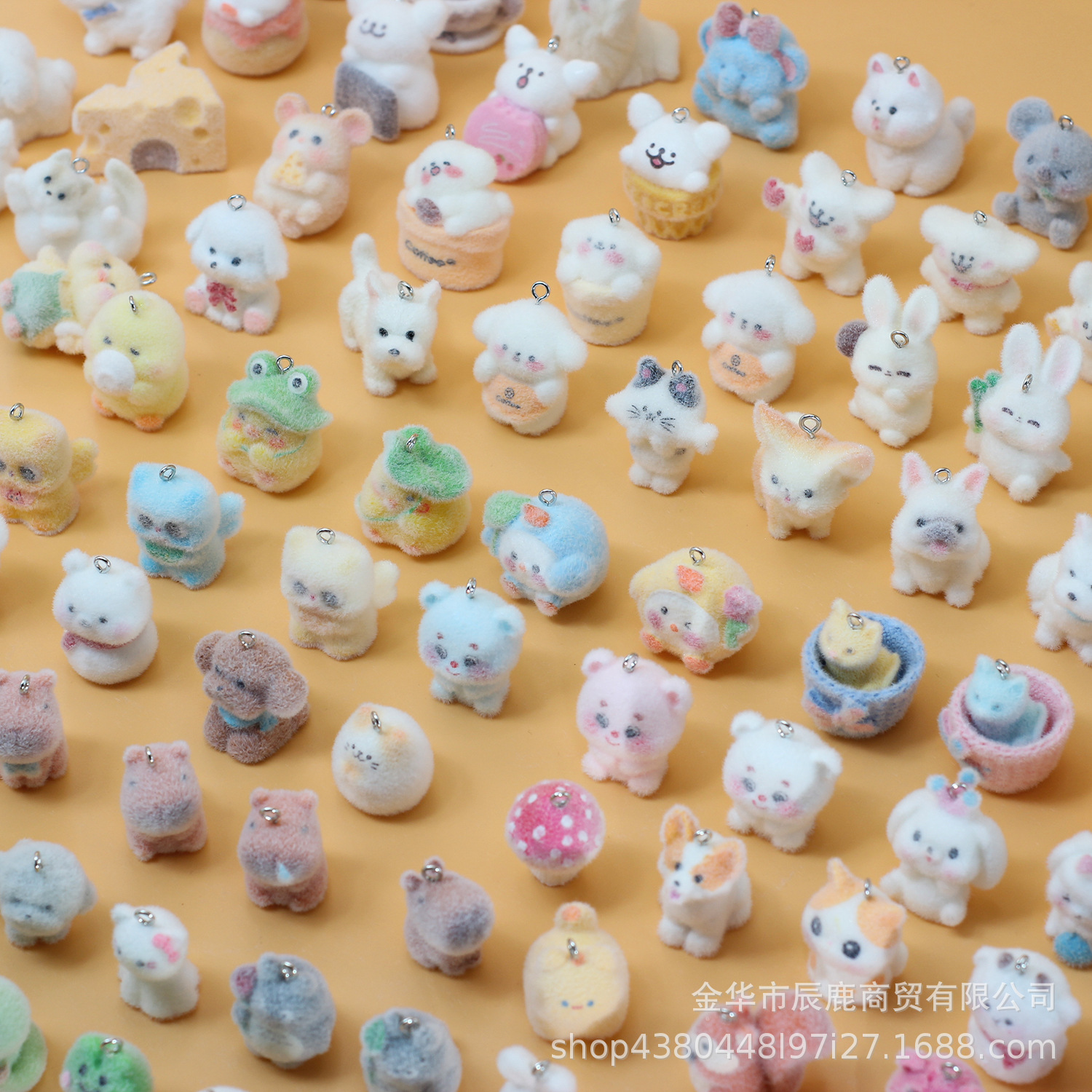 Cute Resin Animal Flocked Pendant 3D DIY Keychain Bear Decoration Accessory Hanging Ornament Phone Chain Gift