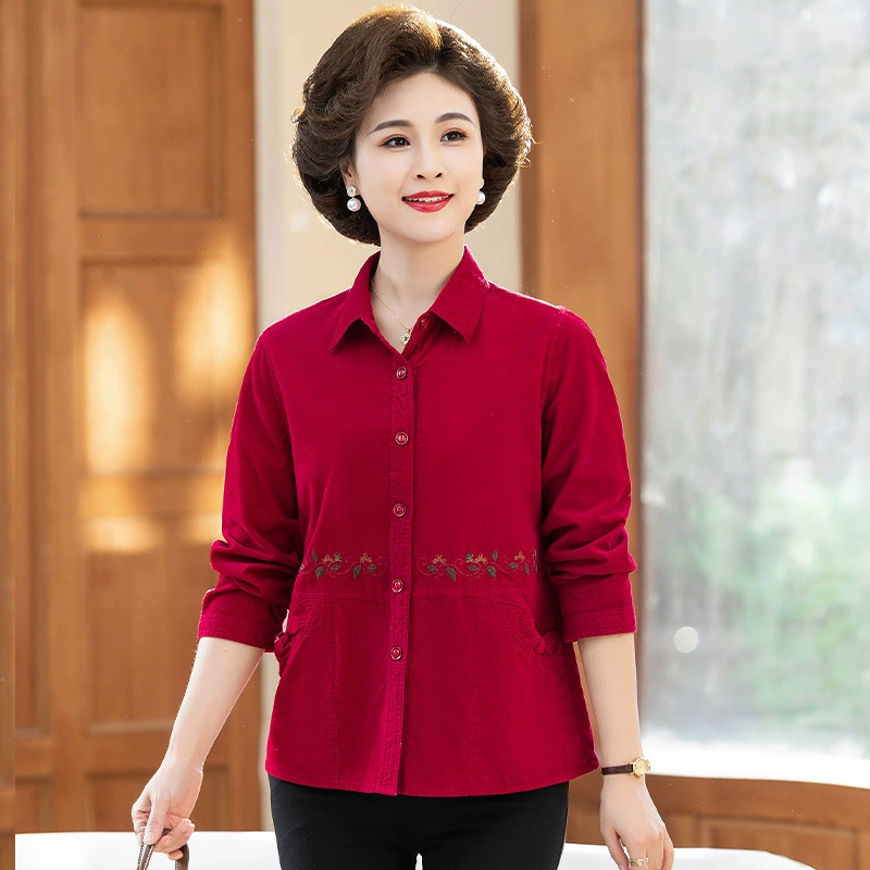 Хлопковая свободная Вельветовая рубашка с длинными рукавами и принтом для среднего и пожилого возраста 2024, новинка весны