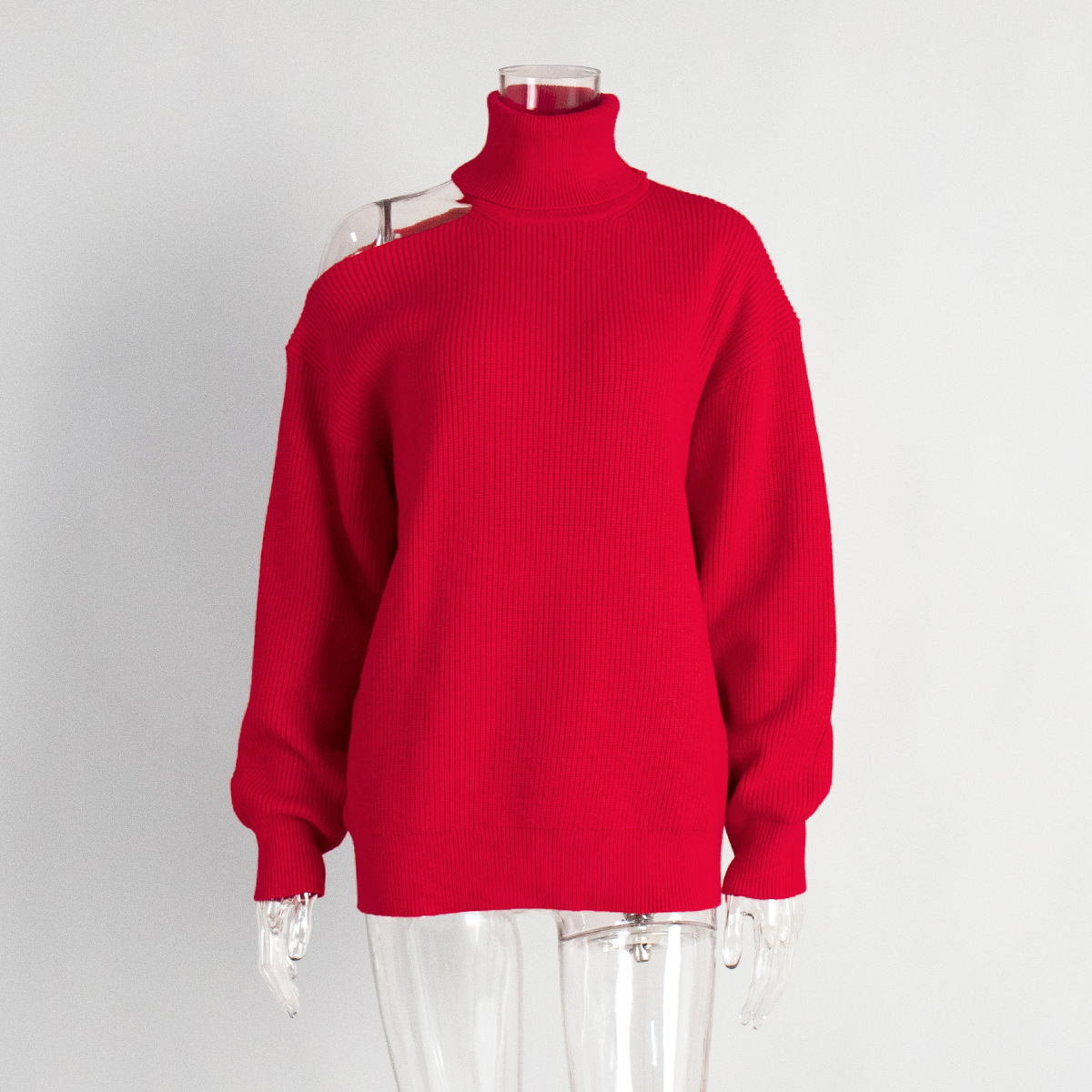 Transfronterizos de cuello alto suéter de hombro abierto para mujeres Europa y los Estados Unidos otoño y invierno Inwind de moda hoodie suéter suelto para mujeres
